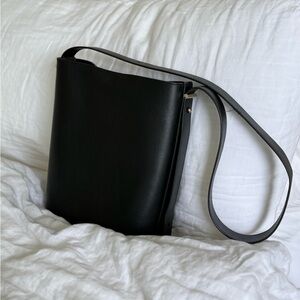 Italic Black Leather Bucket Bag